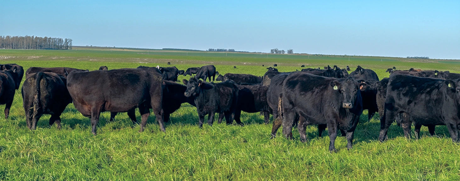 Cattle grazing in golden hour ranch landscape